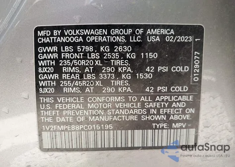 2023 Volkswagen Id.4 Pro S/Pro S Plus из США, поврежденный, VIN 1V2FMPE88PC015195